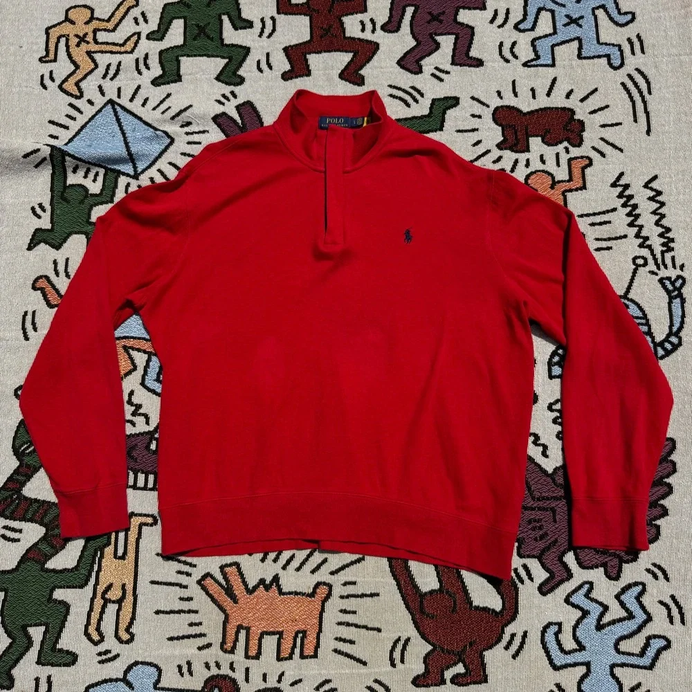 Soft Red POLO Ralph Lauren Pullover Quarter Zip Sweater Size Large